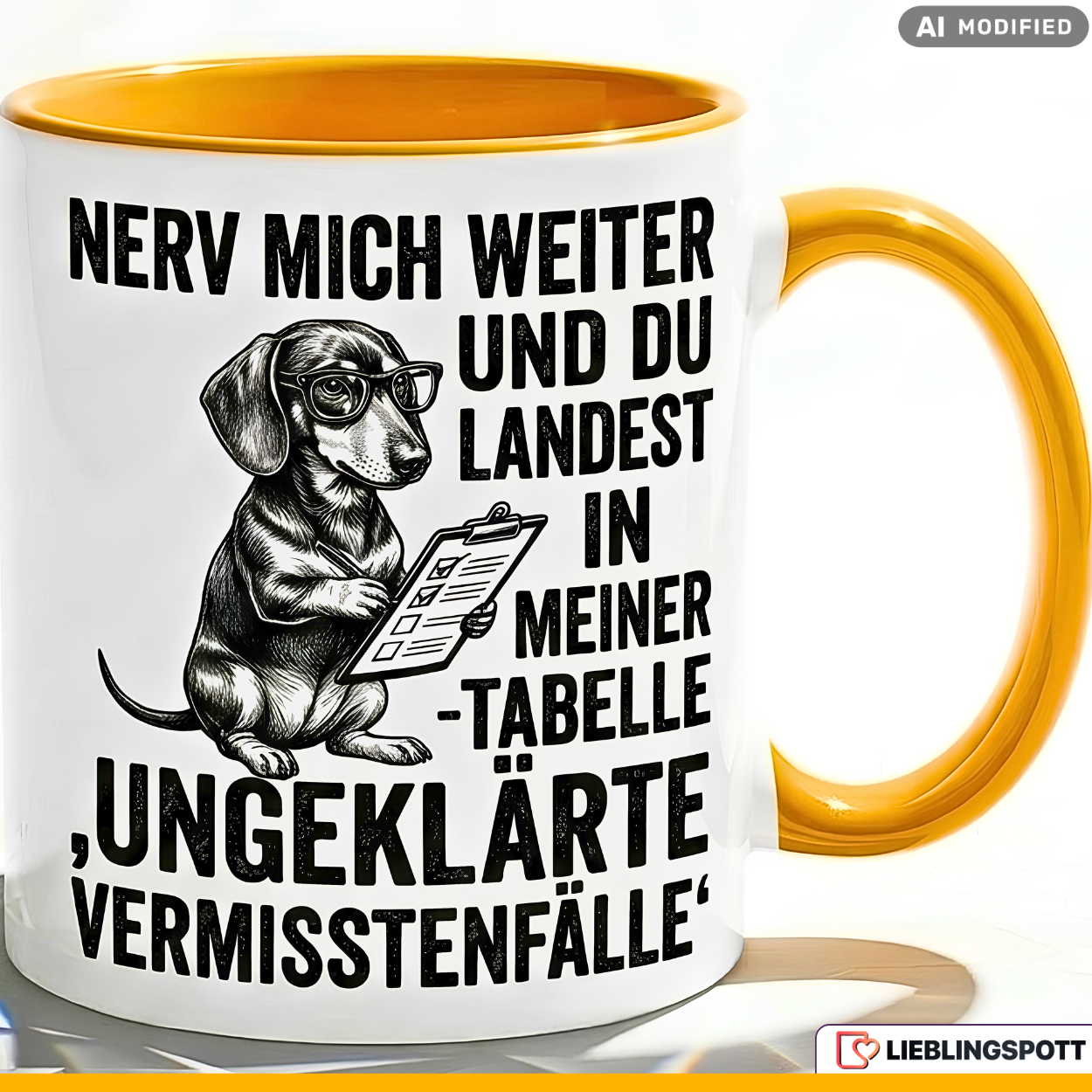 Dackel Tasse Spruch Büro Geschenk Kollege Schwarzer Becher 330ml