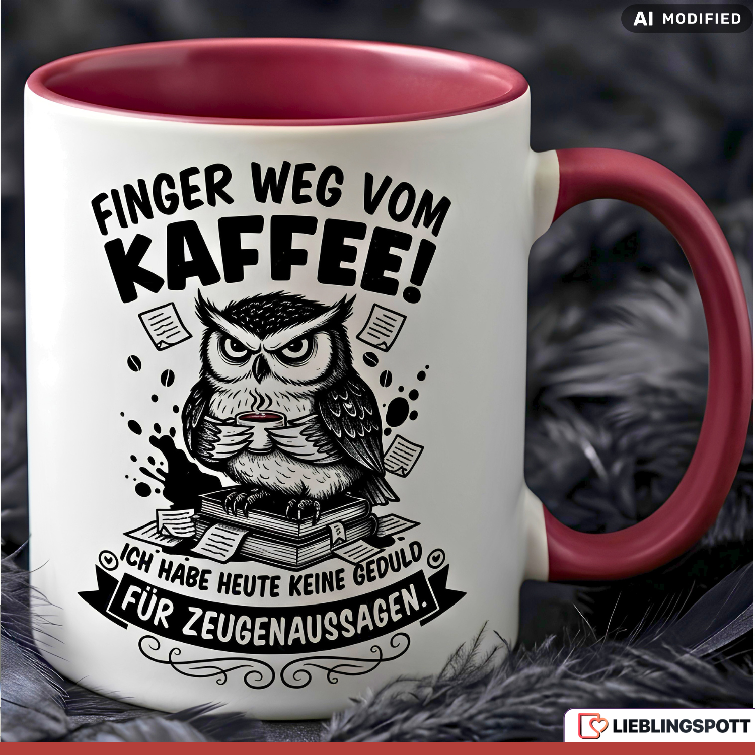 Eule Tasse Spruch Kaffee Büro Geschenk Kollege Roter Becher 330ml
