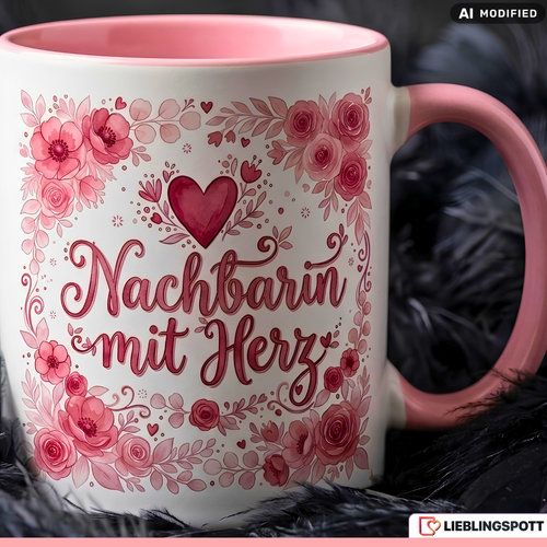 Neighbor Mug with Heart Quote Gift Birthday Pink Cup 330ml