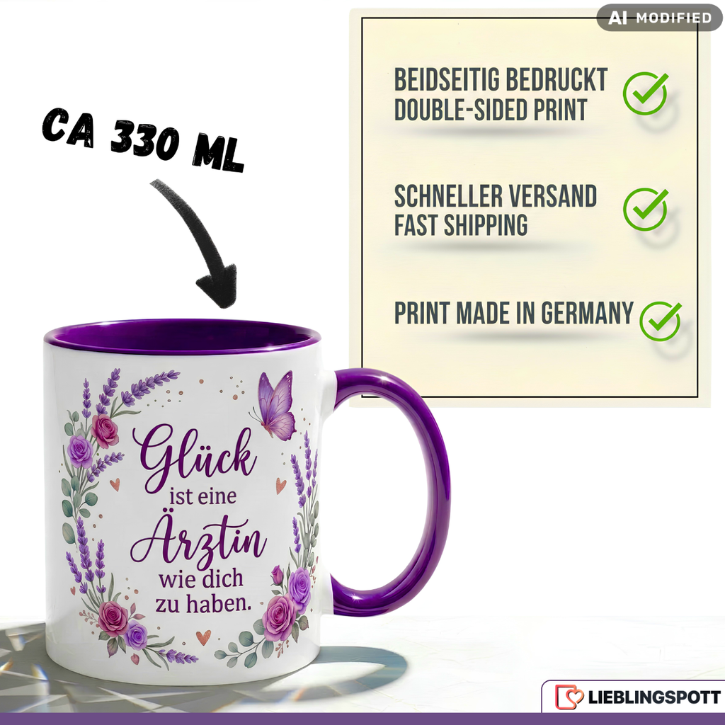 Ärztin Tasse Spruch Glück Geschenk Danke Geburtstag Rosa Becher 330ml