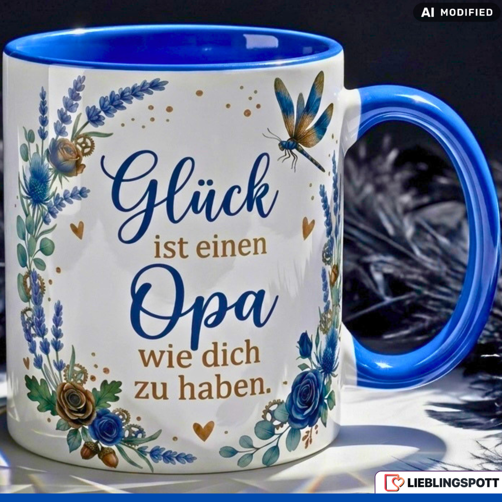 Opa Tasse Spruch Glück Geschenk Vatertag Geburtstag Blau Becher 330ml