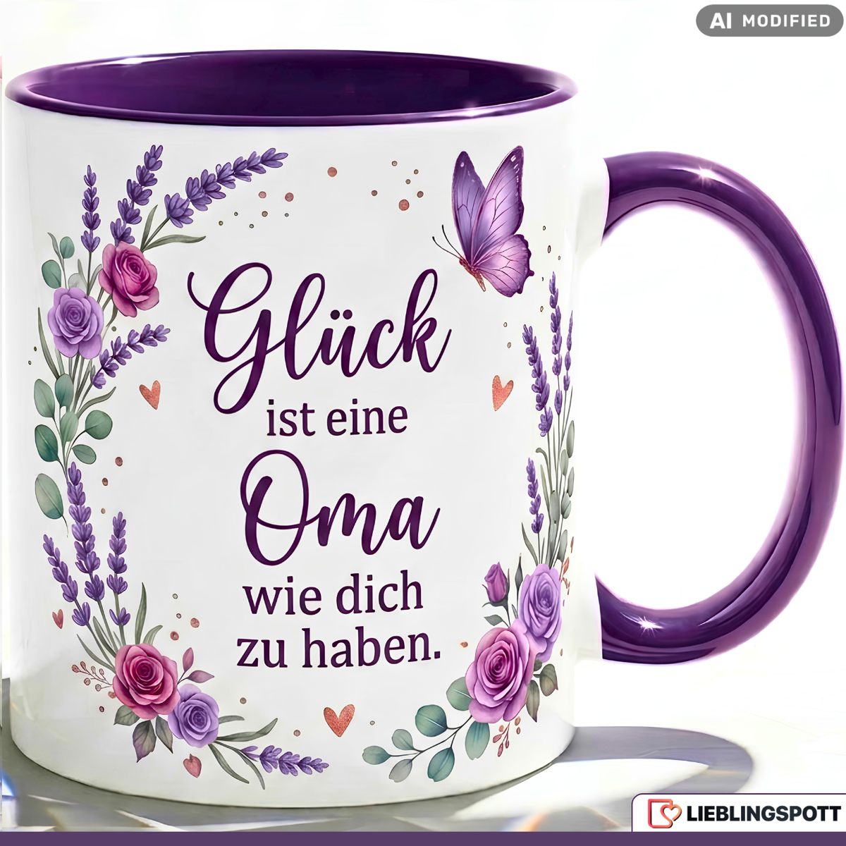 Oma Tasse Spruch Glück Geschenk Danke Geburtstag Lila Becher 330ml