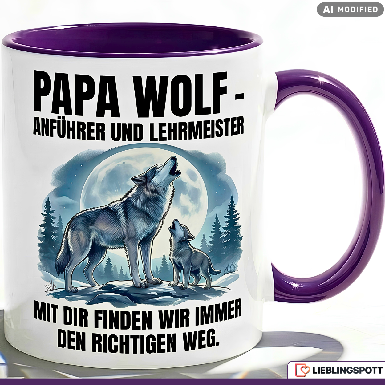 Papa Wolf Mug Saying Father's Day Gift Blue Mug 330ml