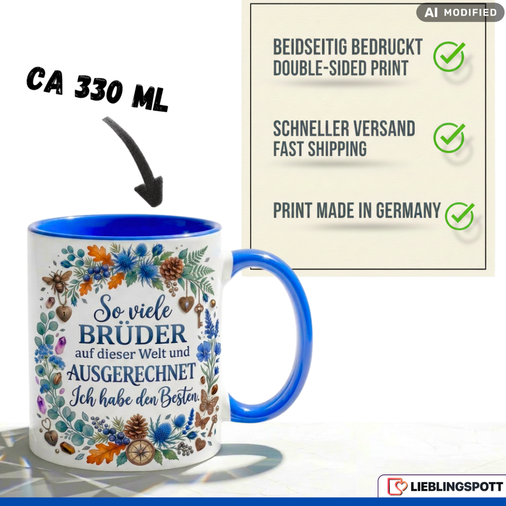 Bruder Tasse Spruch Bester Geschenk Geburtstag Grün Becher 330ml