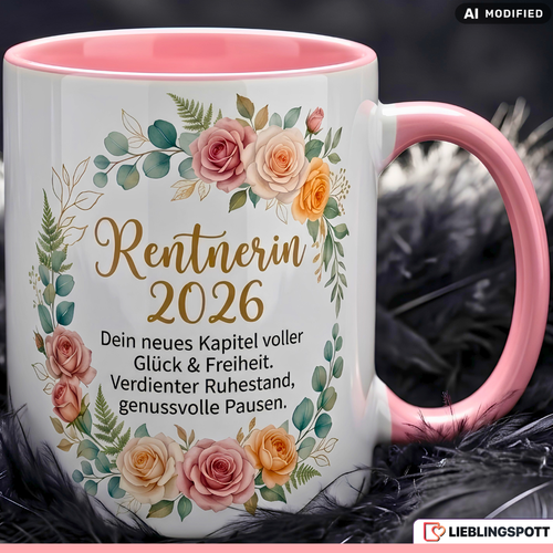 Rentnerin 2026 Tasse Spruch Geschenk Ruhestand Rosa Becher 330ml