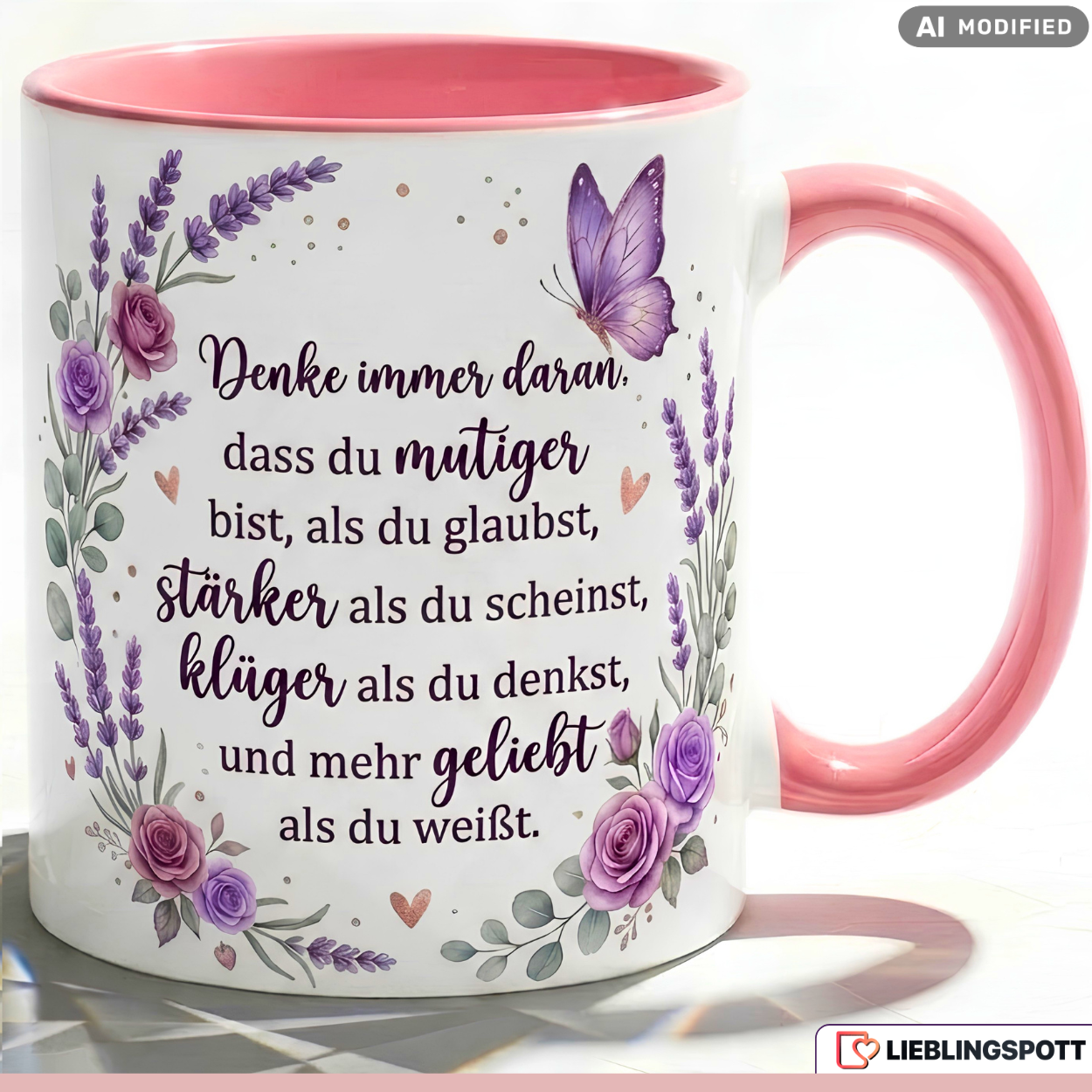 Mut Tasse Spruch Motivation Geschenk Geburtstag Lila Kaffeetasse 330ml