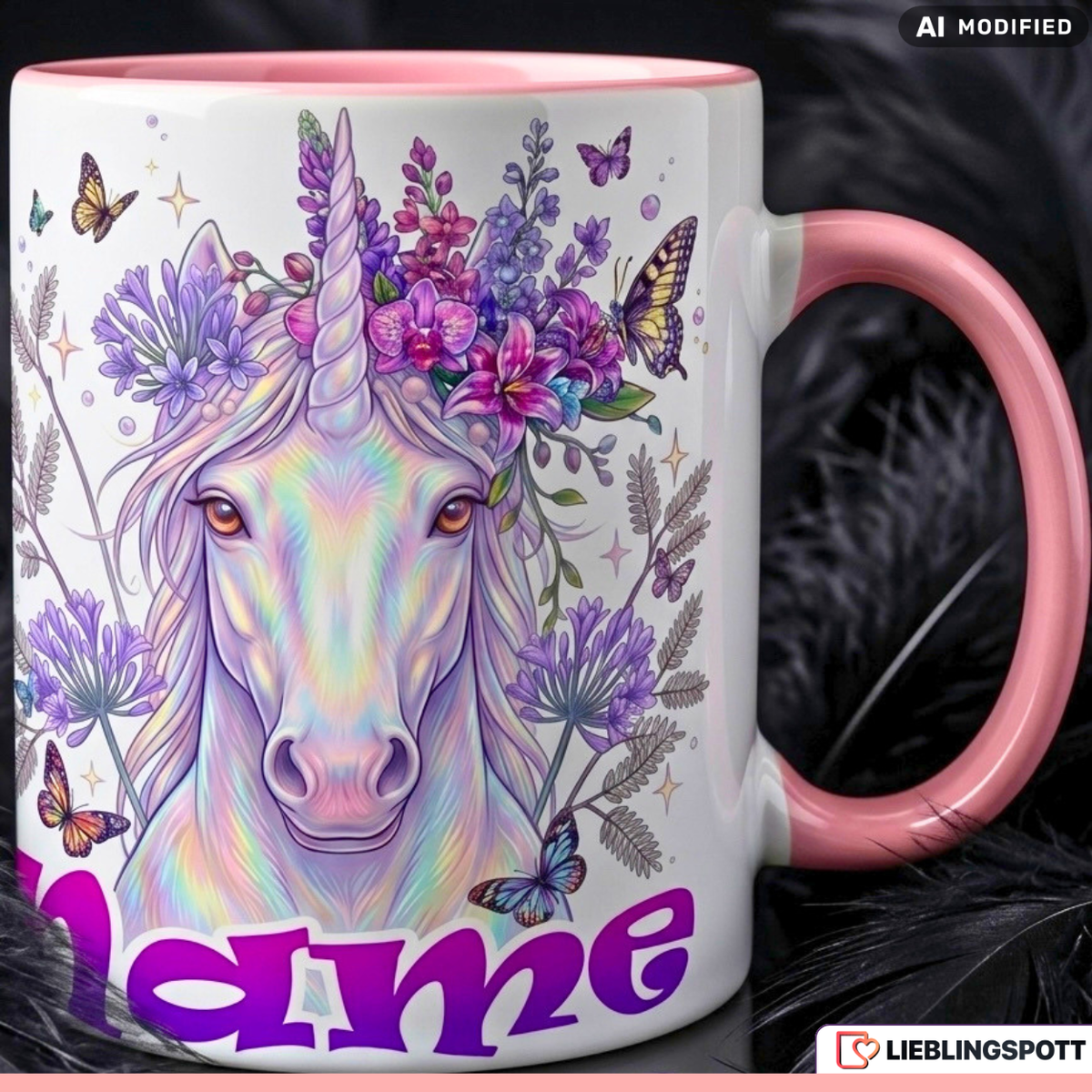 Einhorn Tasse Name personalisiert Geschenk Mädchen Lila Becher 330ml