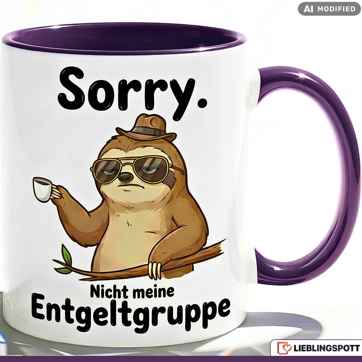 Lustige Faultier Tasse Spruch Sorry Nicht meine Entgeltgruppe – Witzige Kaffeetasse Büro Arbeit Job Humor – Geschenk Kollegen Chef Öffentlicher Dienst TVöD Beamte – Keramik Becher 330ml