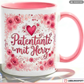 Patentante Tasse mit Herz Spruch Geschenk Geburtstag Rosa Becher 330mla