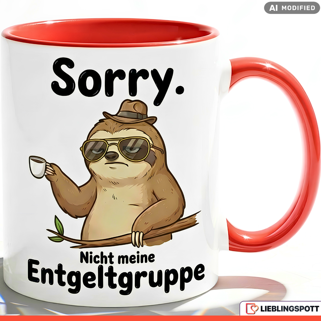 Lustige Faultier Tasse Spruch Sorry Nicht meine Entgeltgruppe – Witzige Kaffeetasse Büro Arbeit Job Humor – Geschenk Kollegen Chef Öffentlicher Dienst TVöD Beamte – Keramik Becher 330ml