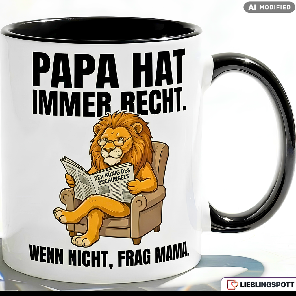 Papa Löwe Tasse Spruch Vatertag Geschenk Oranger Becher 330ml