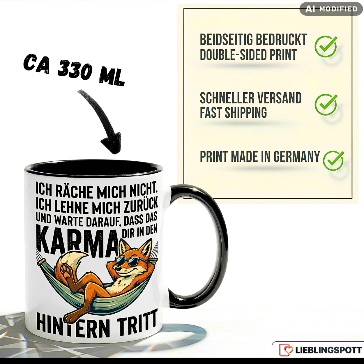 Fuchs Tasse Spruch Karma Büro Geschenk Kollege Oranger Becher 330ml