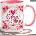 Oma Tasse mit Herz Spruch Geschenk Geburtstag Rosa Becher 330ml