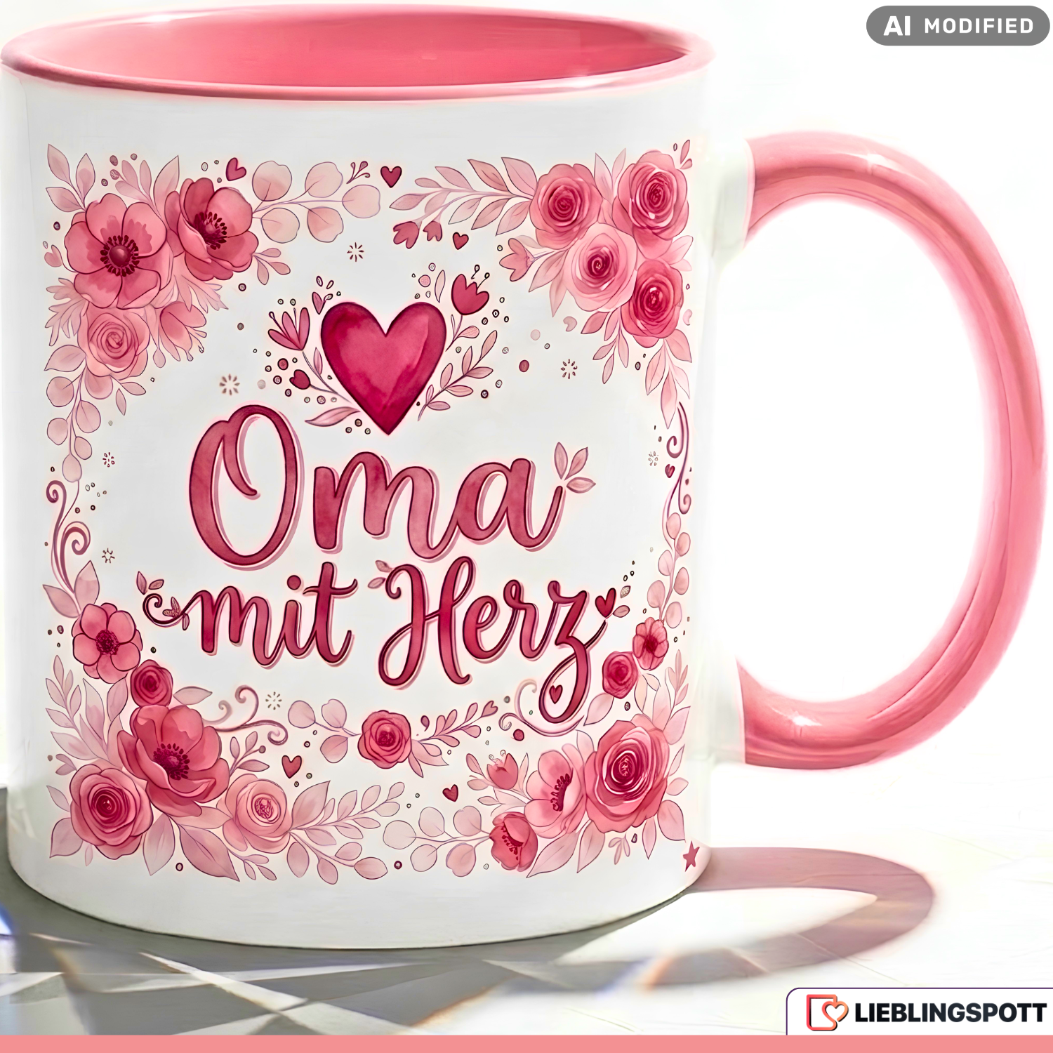 Oma Tasse mit Herz Spruch Geschenk Geburtstag Rosa Becher 330ml