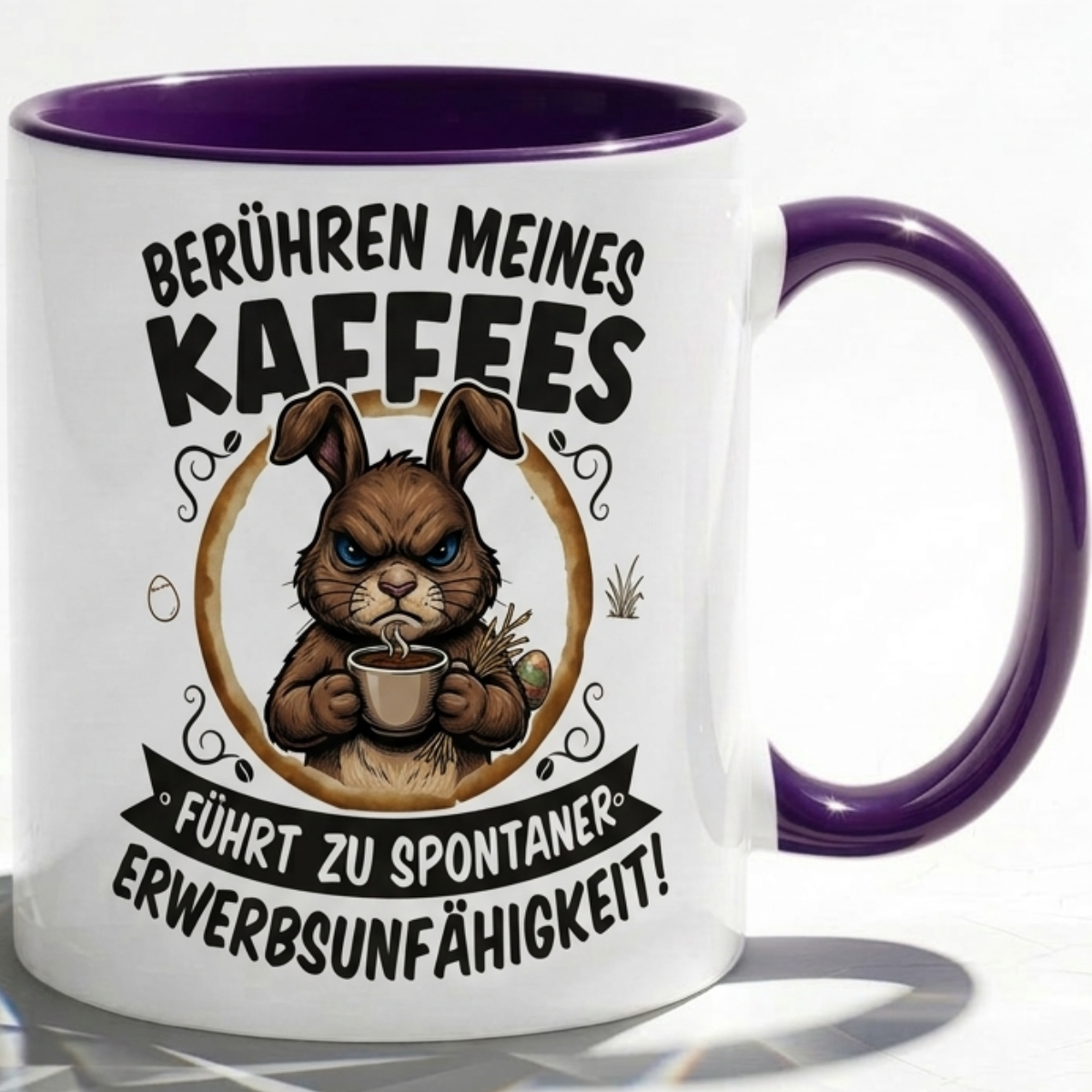 Lustige Hase Tasse Spruch Berühren meines Kaffees führt zu spontaner Erwerbsunfähigkeit – Witzige Kaffeetasse Büro Arbeit Job Humor Morgenmuffel – Geschenk Kollegen – Keramik Becher 330ml