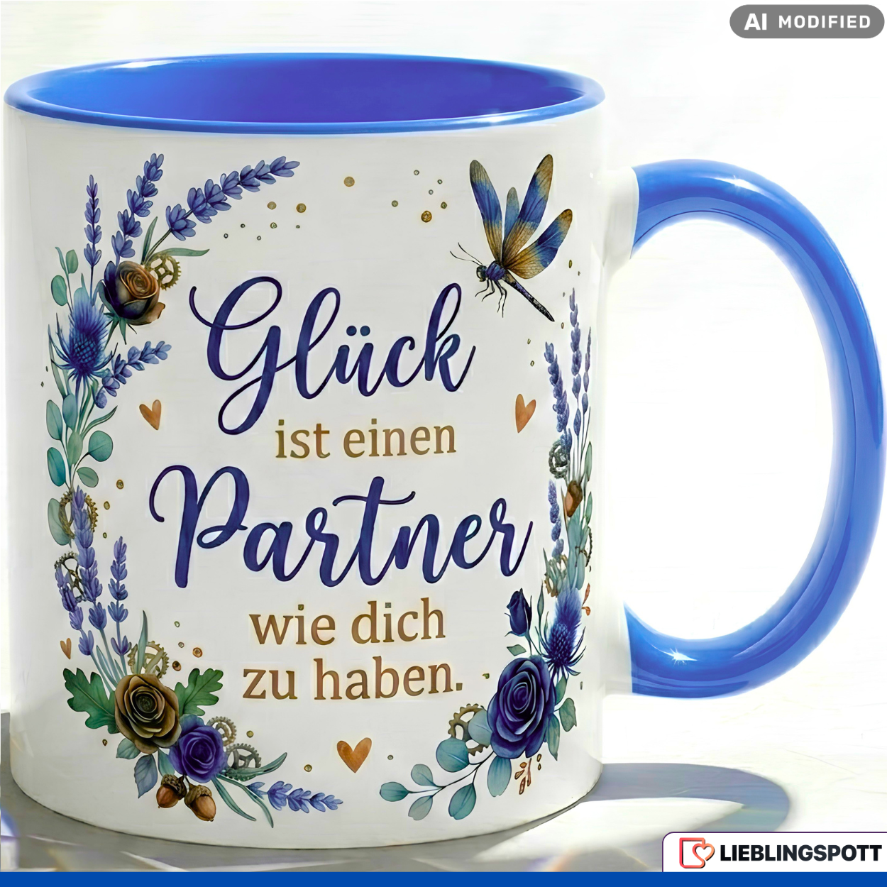 Partner Mug Quote Happiness Gift Anniversary Birthday Blue Cup 330ml