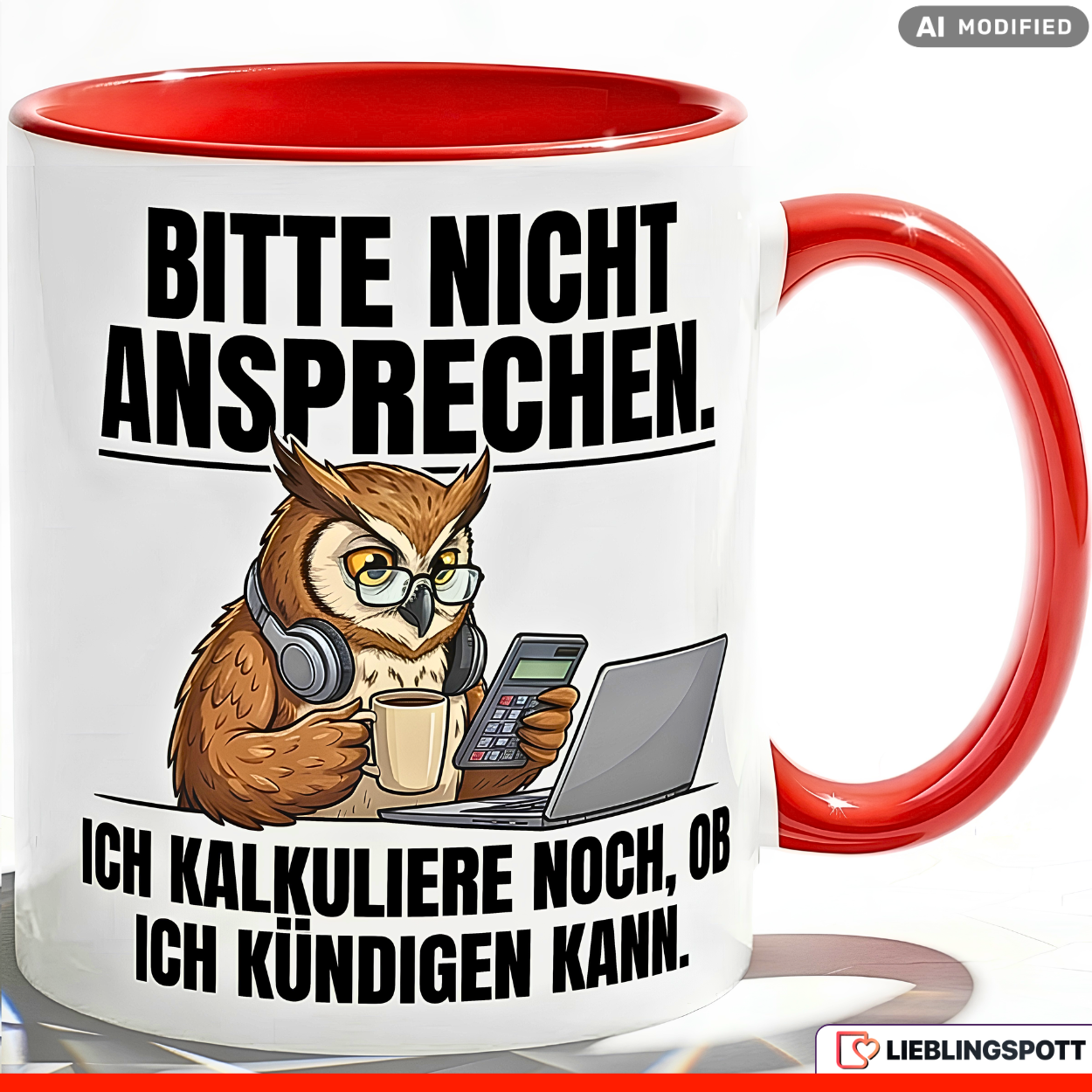 Owl Mug Saying Office Work Gift Colleague Red Mug 330ml