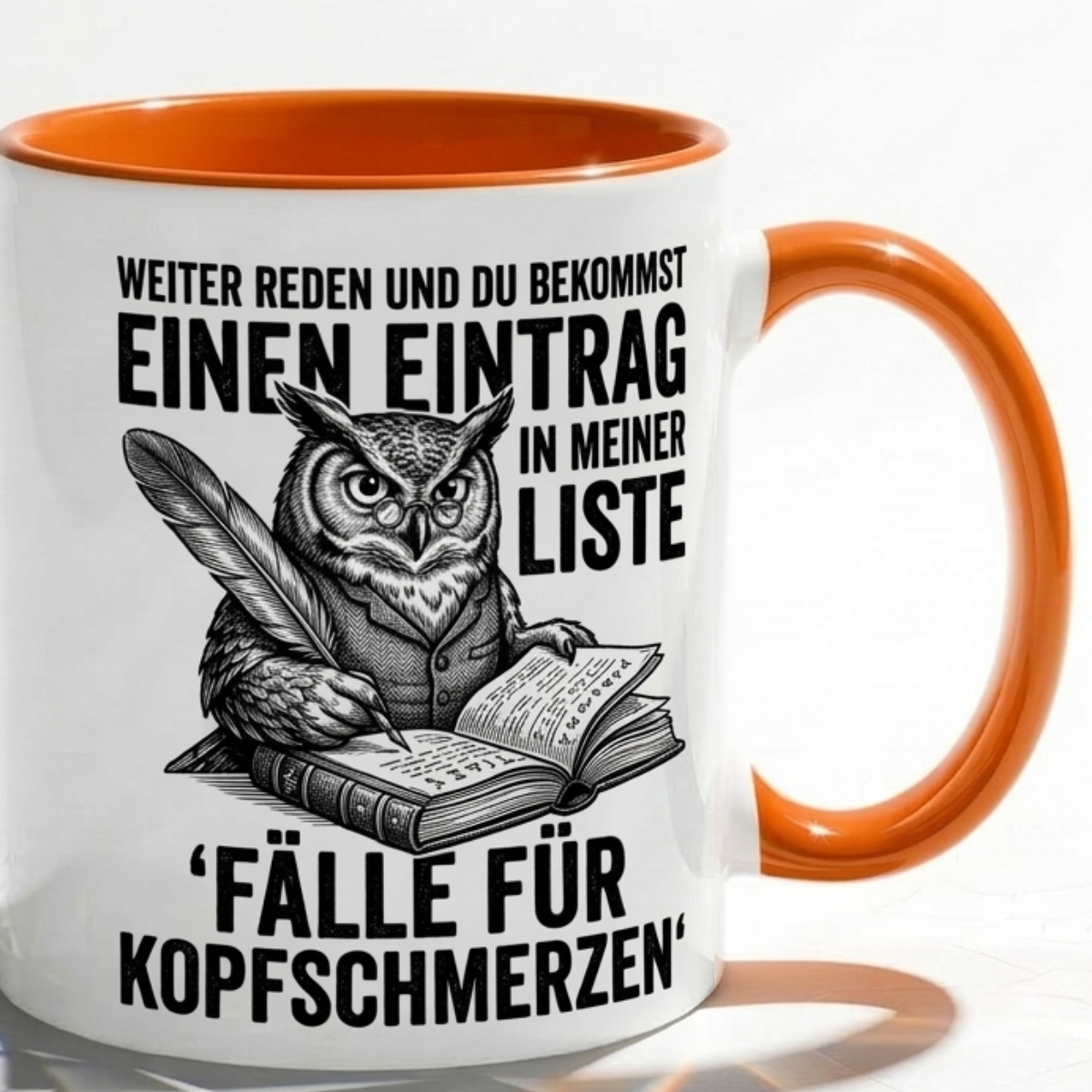 Lehrer Tasse Spruch Weiter reden und du bekommst einen Eintrag in meiner Liste – Lustiges Geschenk Kollegen Büro Humor Eule – Kaffeetasse Sarkasmus – Keramik Becher Weiß Rot Dunkelrot 330ml