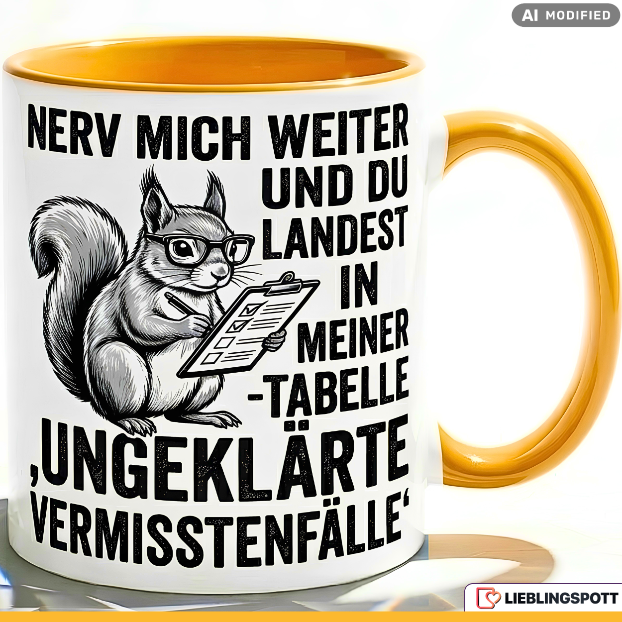 Tasse mit Eichhörnchen Motiv und Spruch – Geschenk für Kollegen
