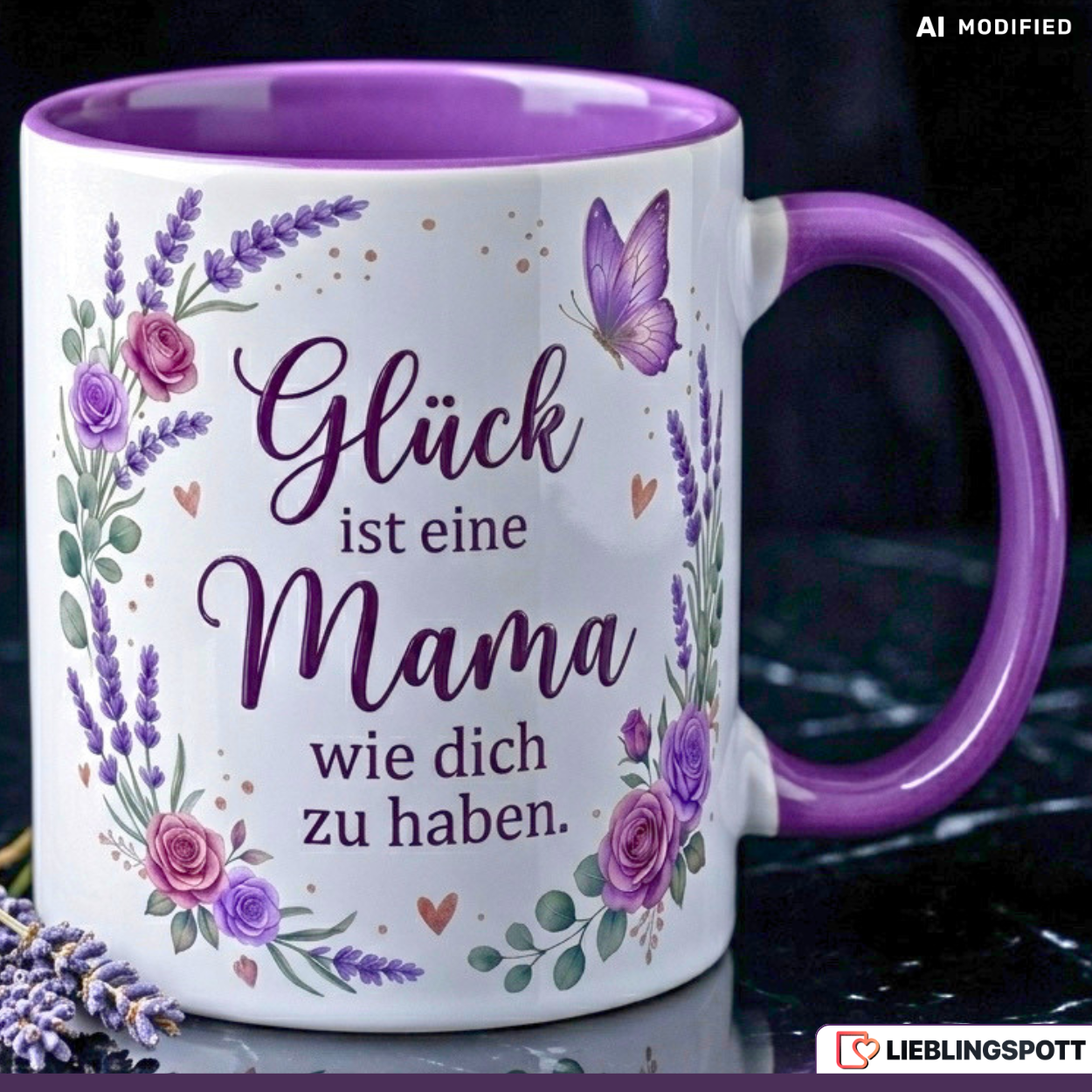 Mama Tasse Spruch Glück Geschenk Danke Geburtstag Lila Becher 330ml