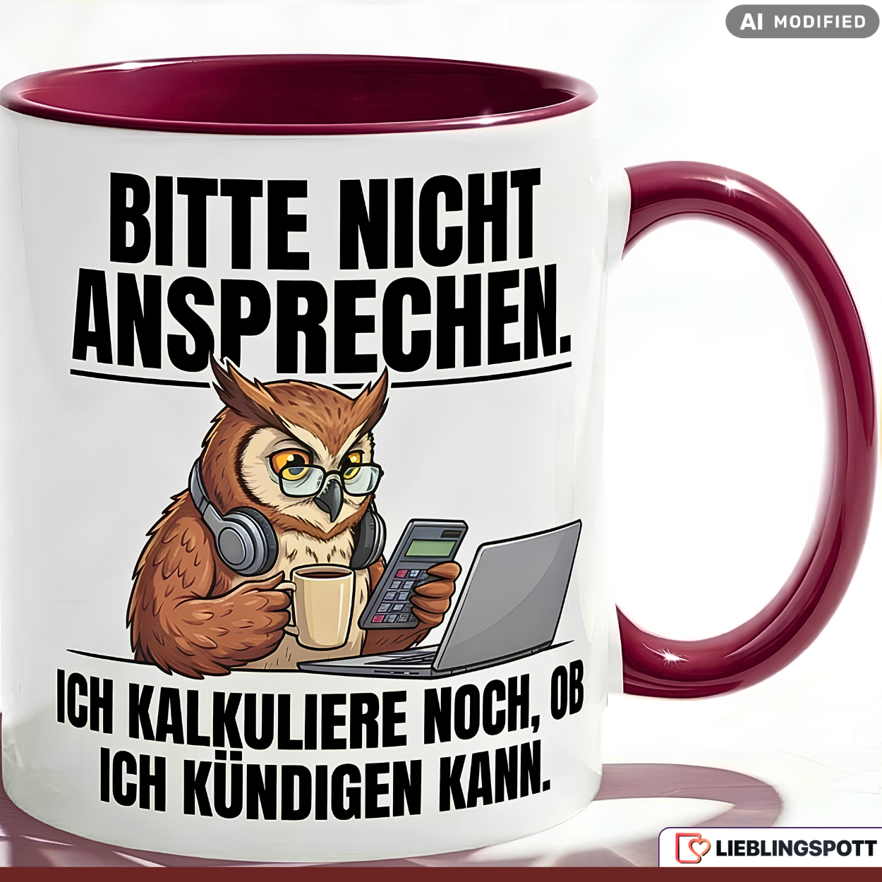 Owl Mug Saying Office Work Gift Colleague Red Mug 330ml