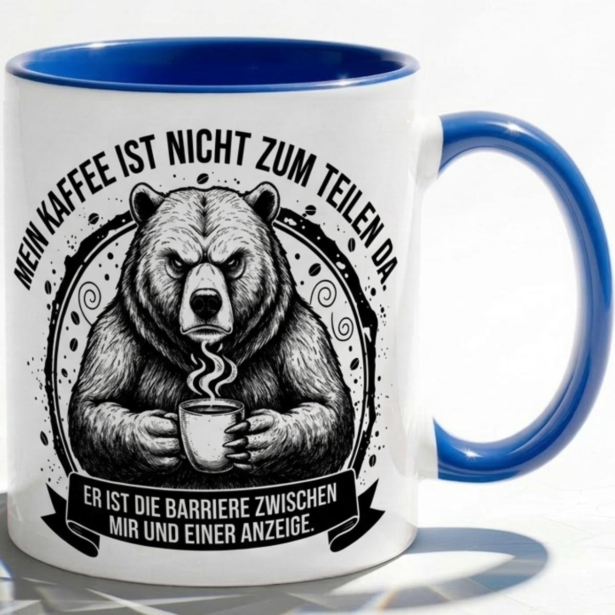 Tasse Spruch Mein Kaffee ist nicht zum Teilen da Barriere Anzeige – Witzige Kaffeetasse Büro Arbeit Job Humor Morgenmuffel – Geschenk Kollegen – Keramik Becher 330ml