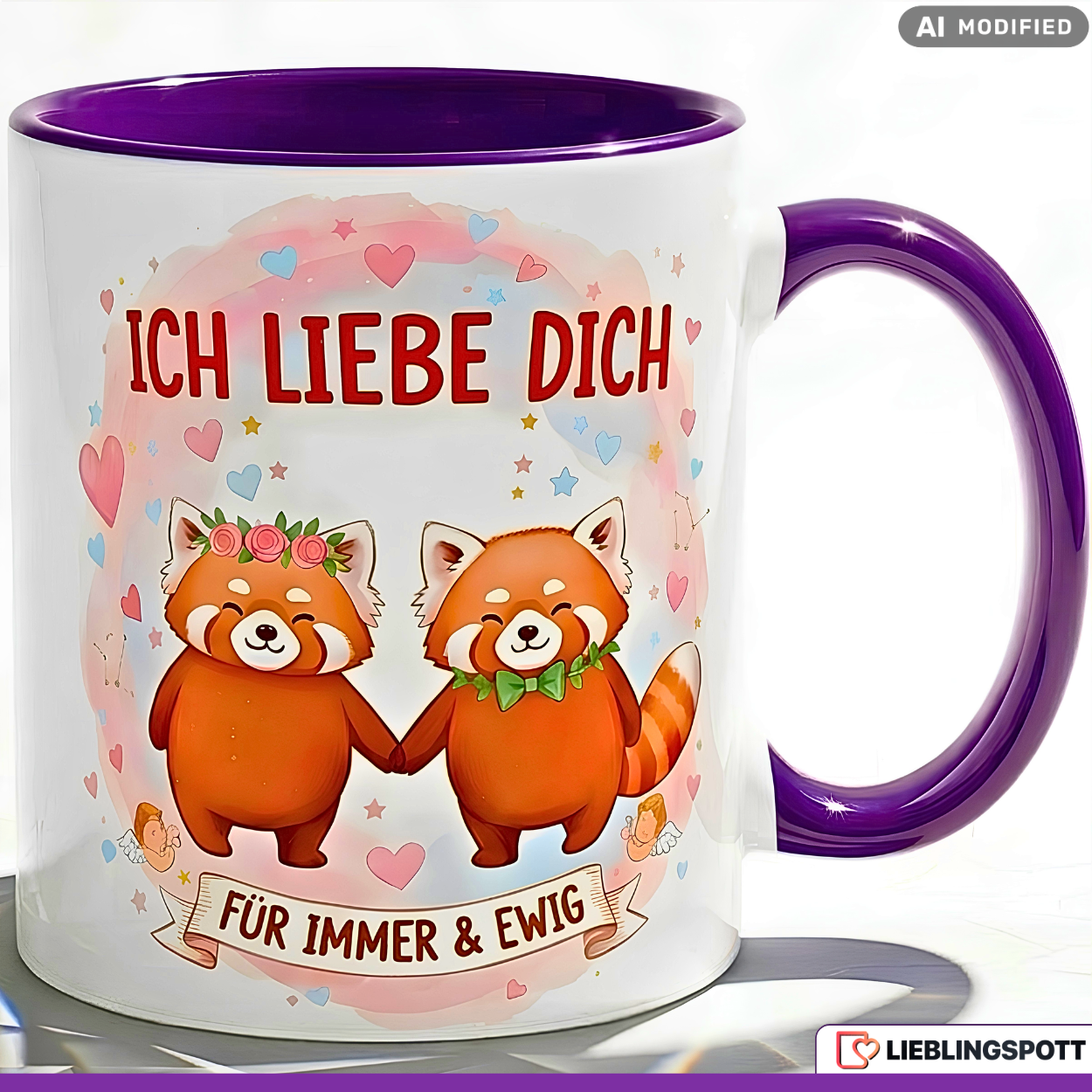 Red Panda Mug Saying I love you Gift Pink Mug 330ml