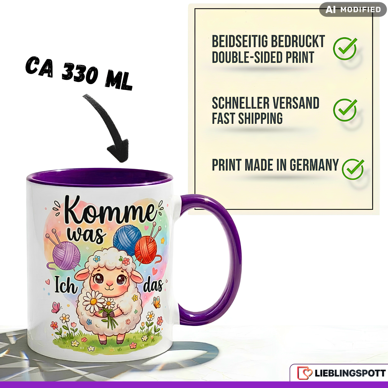 Schaf Tasse Spruch Komme was Wolle Geschenk Roter Becher 330ml