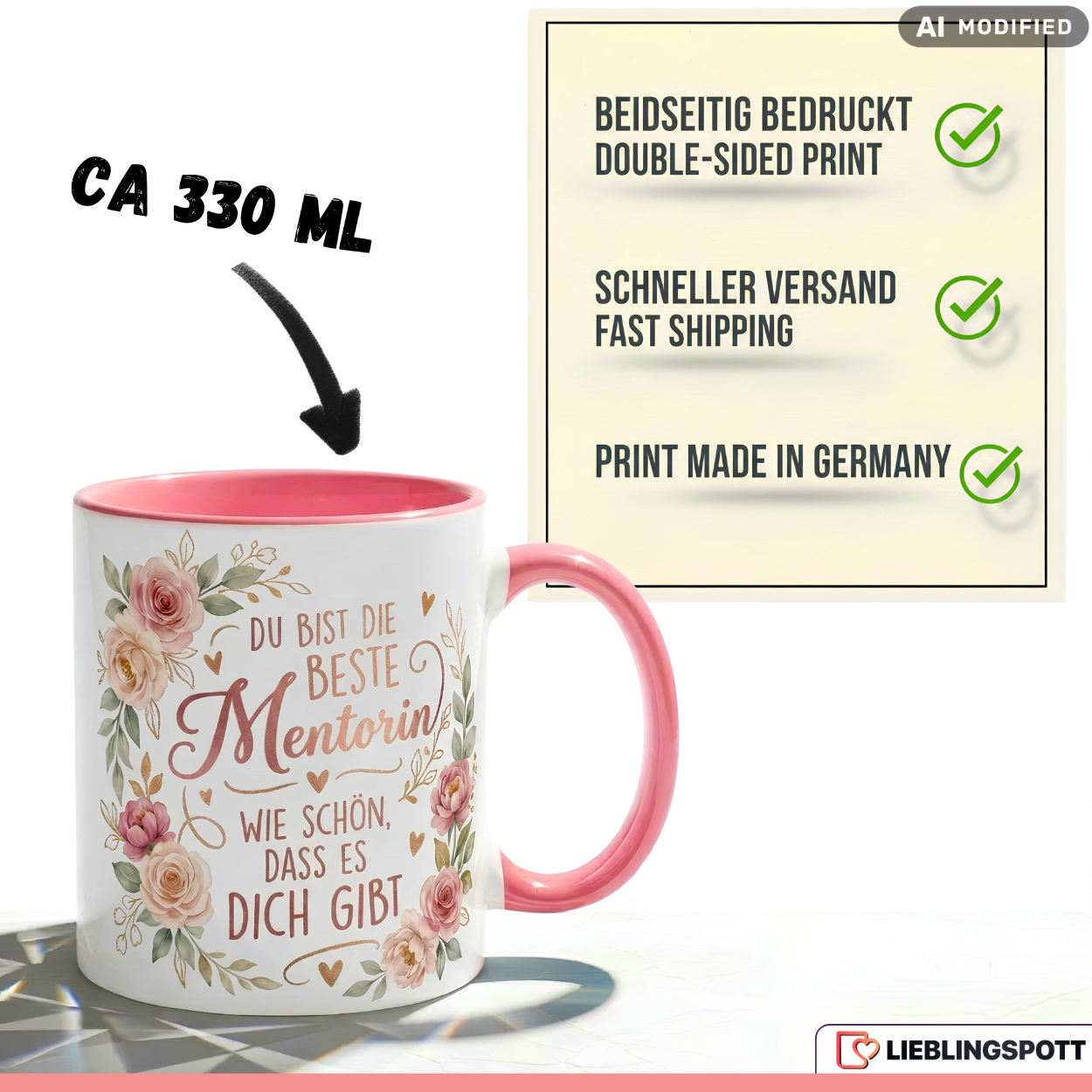 Mentorin Tasse Spruch Beste Geschenk Danke Geburtstag Rosa Becher 330ml