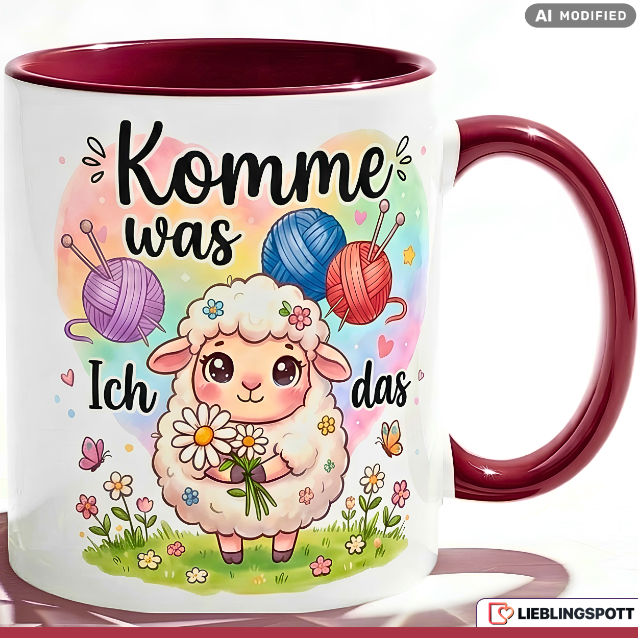 Sheep Mug Saying "Come What May" Gift Red Mug 330ml