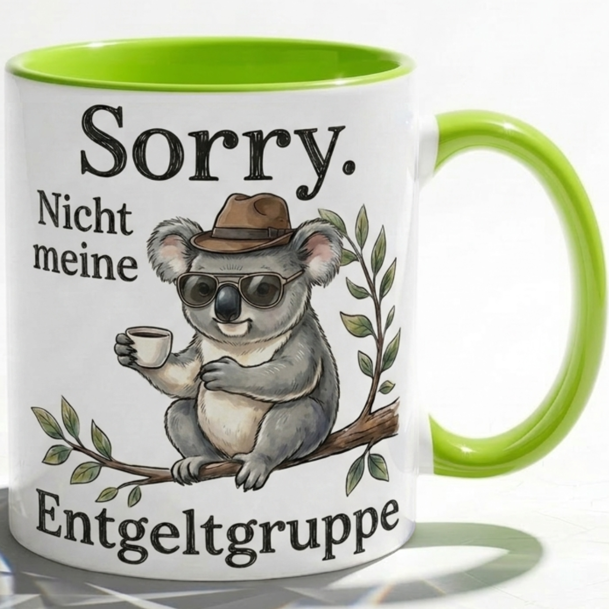 Lustige Koala Tasse Spruch Sorry Nicht meine Entgeltgruppe – Witzige Kaffeetasse Büro Arbeit Job Humor – Geschenk Kollegen Chef Öffentlicher Dienst TVöD Beamte – Keramik Becher 330ml
