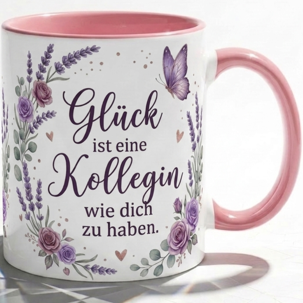 Kollegin Tasse Spruch Glück ist eine Kollegin wie dich zu haben – Geschenk Büro Arbeit Geburtstag Danke Abschied Jobwechsel – Kaffeetasse Lavendel – Keramik Becher Weiß Lila 330ml