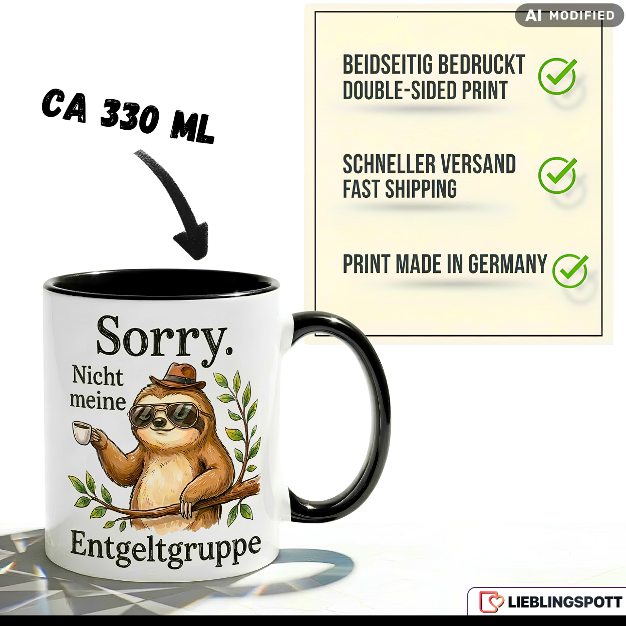 Faultier Tasse Spruch Büro Geschenke Entgeltgruppe TVöD Pinker Becher 330ml