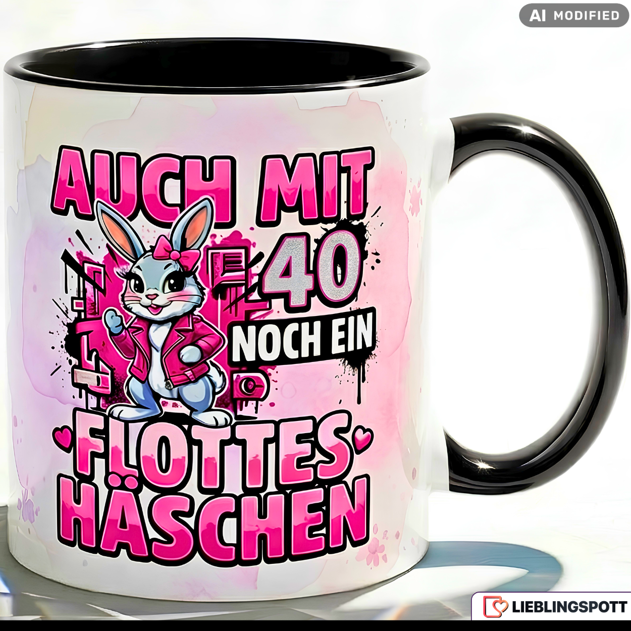 Lustige Tasse 40 Geburtstag Spruch Auch mit 40 noch ein flottes Häschen – Witziges Geschenk für Frauen Freundin Kollegin Mama Schwester – Kaffeetasse Hase – Keramik Becher 330ml