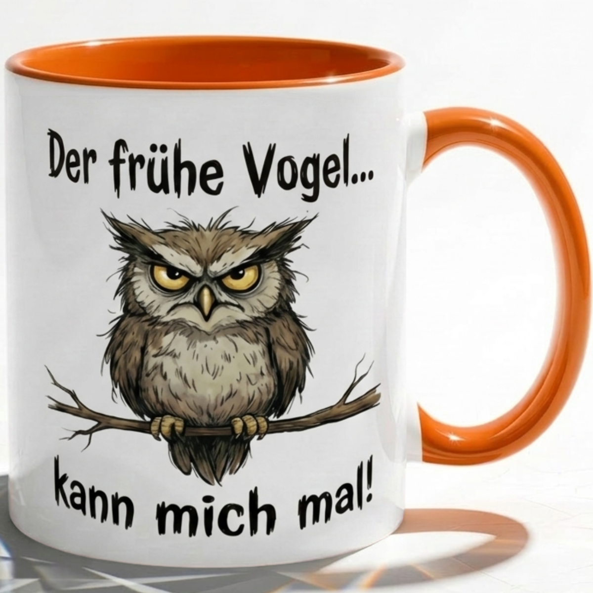 Eule Tasse Spruch Der frühe Vogel kann mich mal – Witzige Kaffeetasse Büro Arbeit Job Morgenmuffel Humor – Geschenk Kollegen Chef – Keramik Becher 330ml