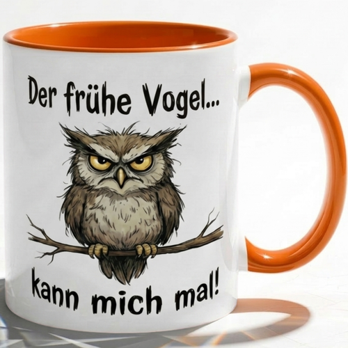Eule Tasse Spruch Der frühe Vogel kann mich mal – Witzige Kaffeetasse Büro Arbeit Job Morgenmuffel Humor – Geschenk Kollegen Chef – Keramik Becher 330ml