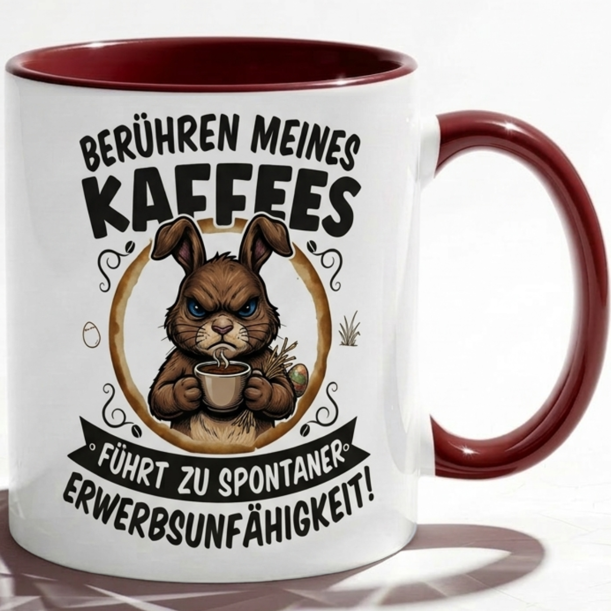 Lustige Hase Tasse Spruch Berühren meines Kaffees führt zu spontaner Erwerbsunfähigkeit – Witzige Kaffeetasse Büro Arbeit Job Humor Morgenmuffel – Geschenk Kollegen – Keramik Becher 330ml