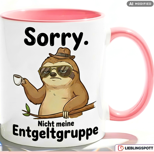 Faultier Tasse Spruch Entgeltgruppe Büro Geschenk Roter Becher 330ml