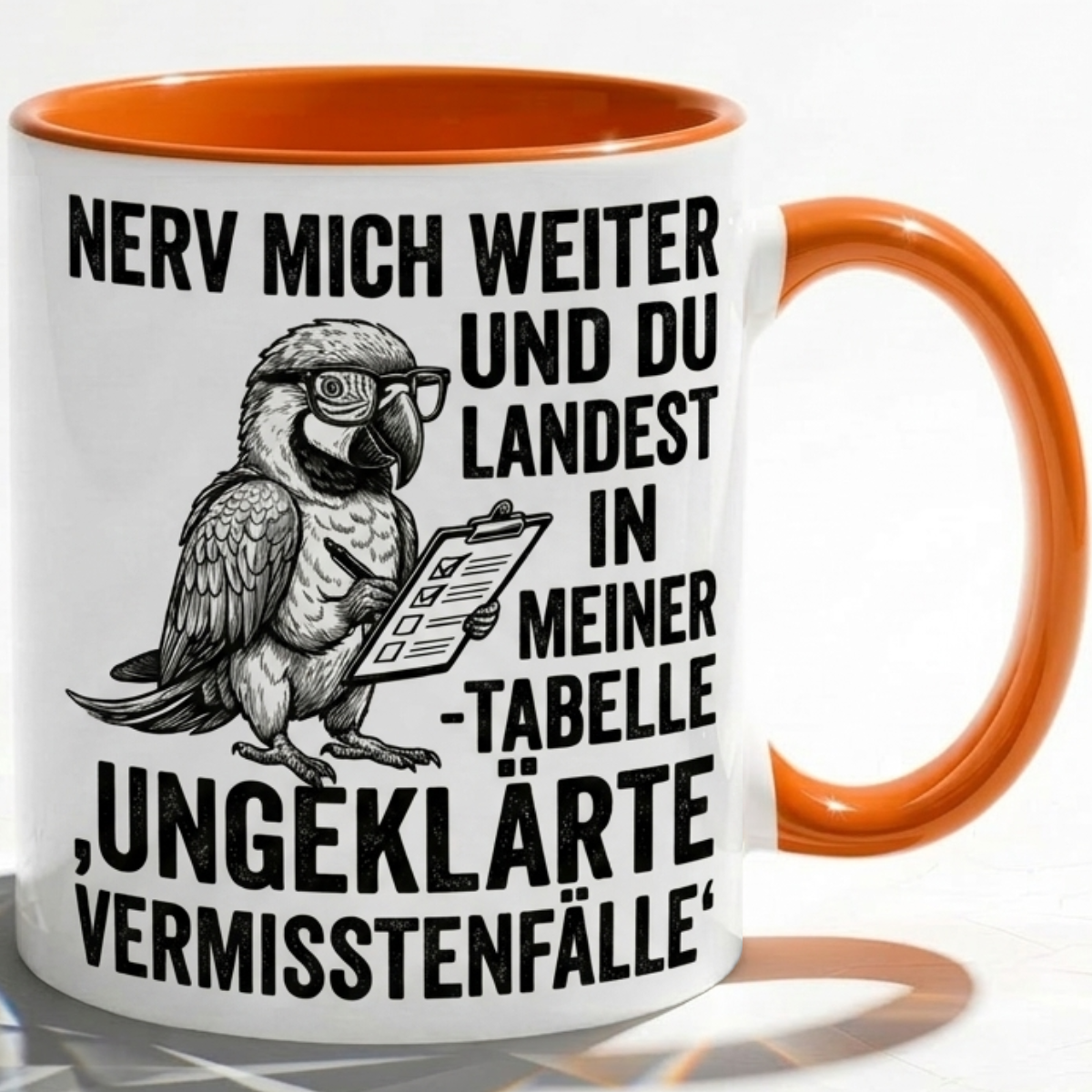 Lustige Papagei Tasse Spruch Nerv mich weiter und du landest in meiner Tabelle – Witzige Kaffeetasse Büro Arbeit Job Finanzen Controlling – Geschenk Kollegen – Keramik 330ml