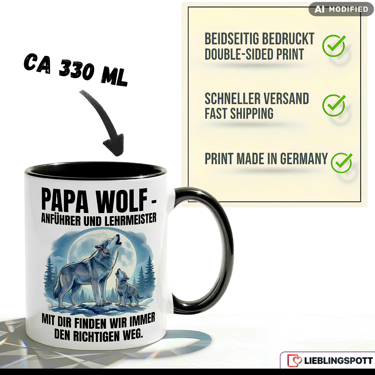 Papa Wolf Tasse Spruch Vatertag Geschenk Blauer Becher 330ml