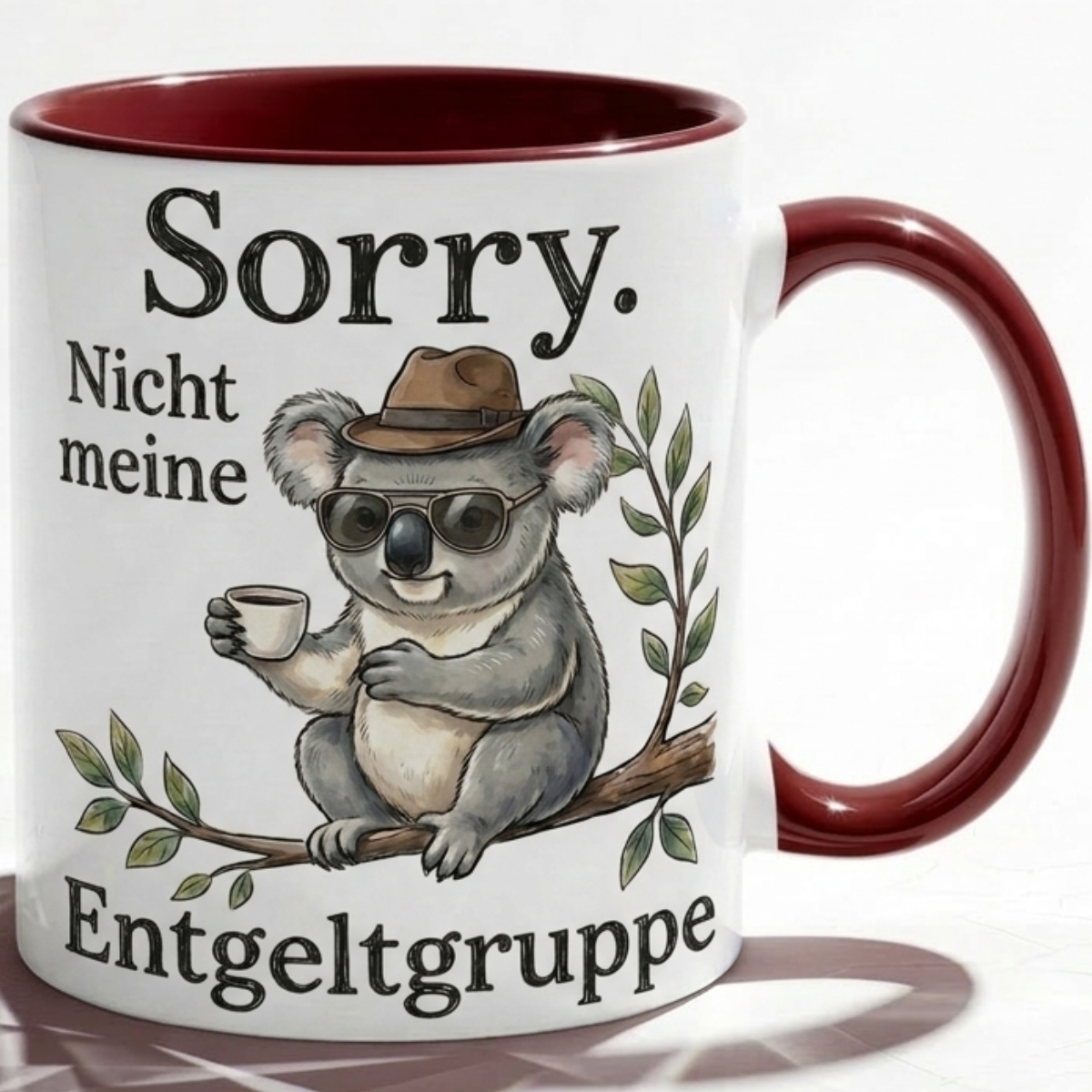 Lustige Koala Tasse Spruch Sorry Nicht meine Entgeltgruppe – Witzige Kaffeetasse Büro Arbeit Job Humor – Geschenk Kollegen Chef Öffentlicher Dienst TVöD Beamte – Keramik Becher 330ml