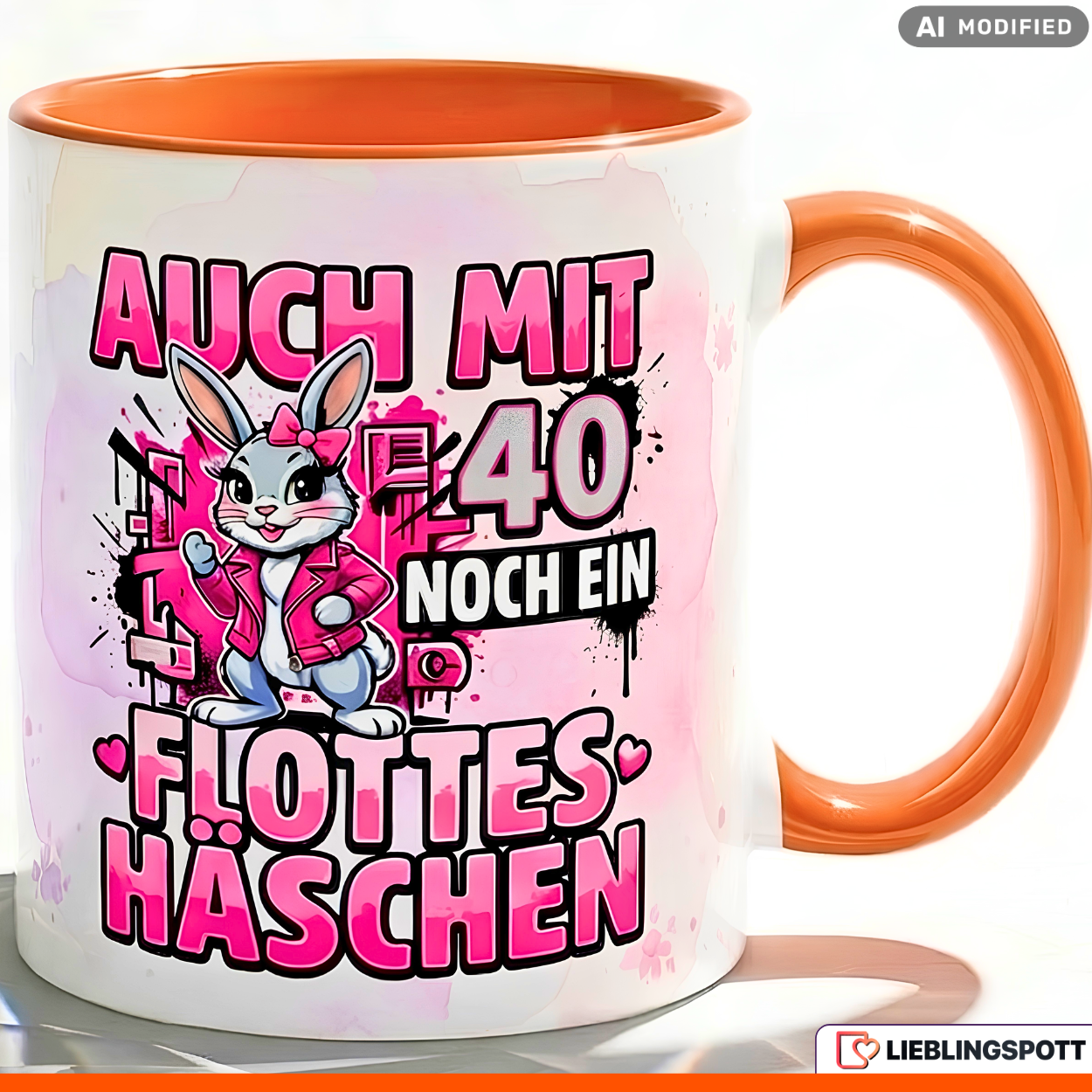 Lustige Tasse 40 Geburtstag Spruch Auch mit 40 noch ein flottes Häschen – Witziges Geschenk für Frauen Freundin Kollegin Mama Schwester – Kaffeetasse Hase – Keramik Becher 330ml