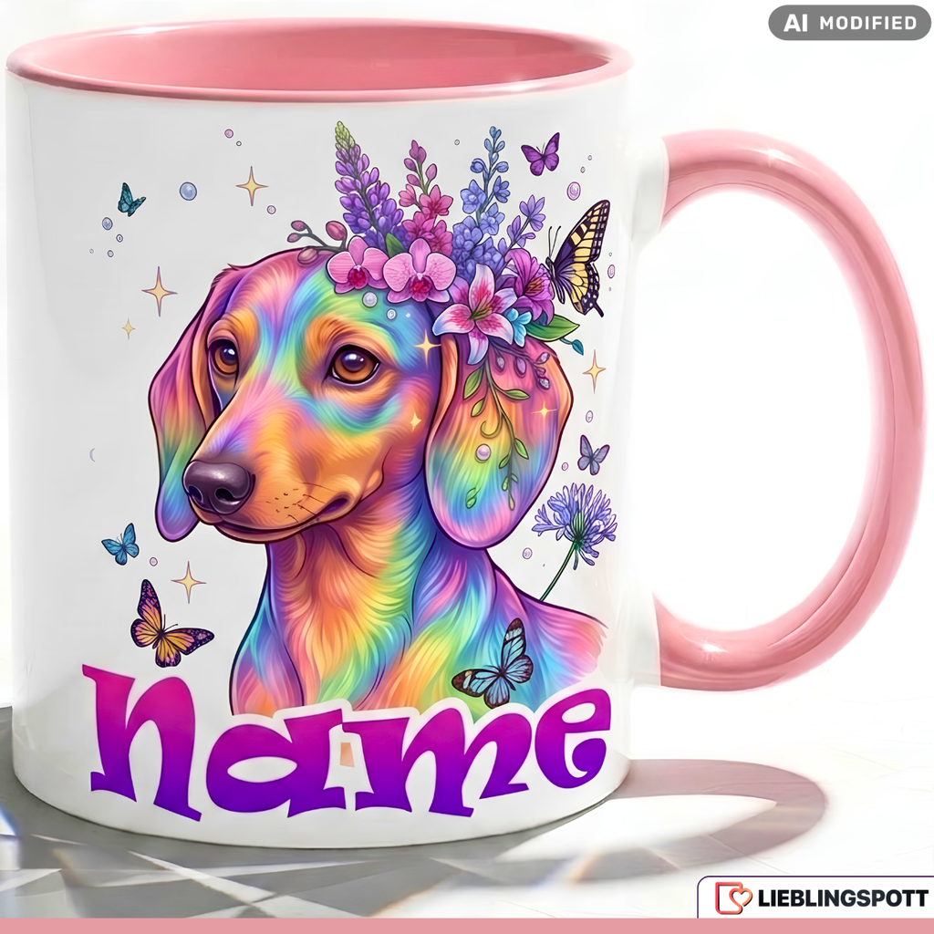 Dackel  Tasse Name personalisiert Geschenk Mädchen Rosa Becher 330ml