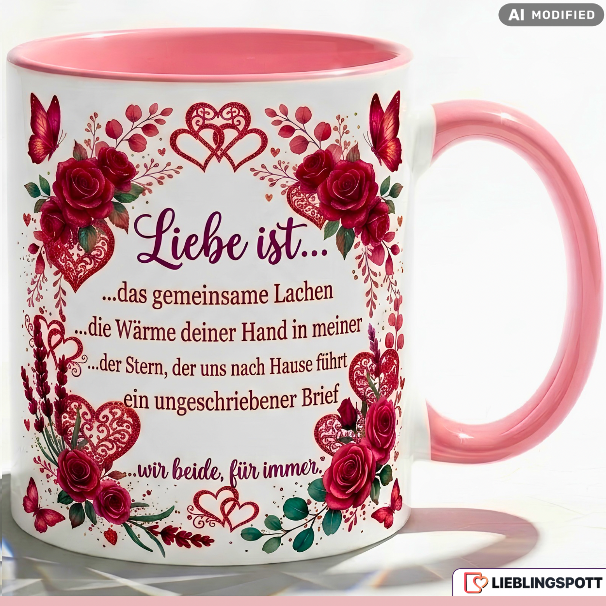 Love Mug Quote Hearts Gift Anniversary Valentine's Day Red Mug 330ml