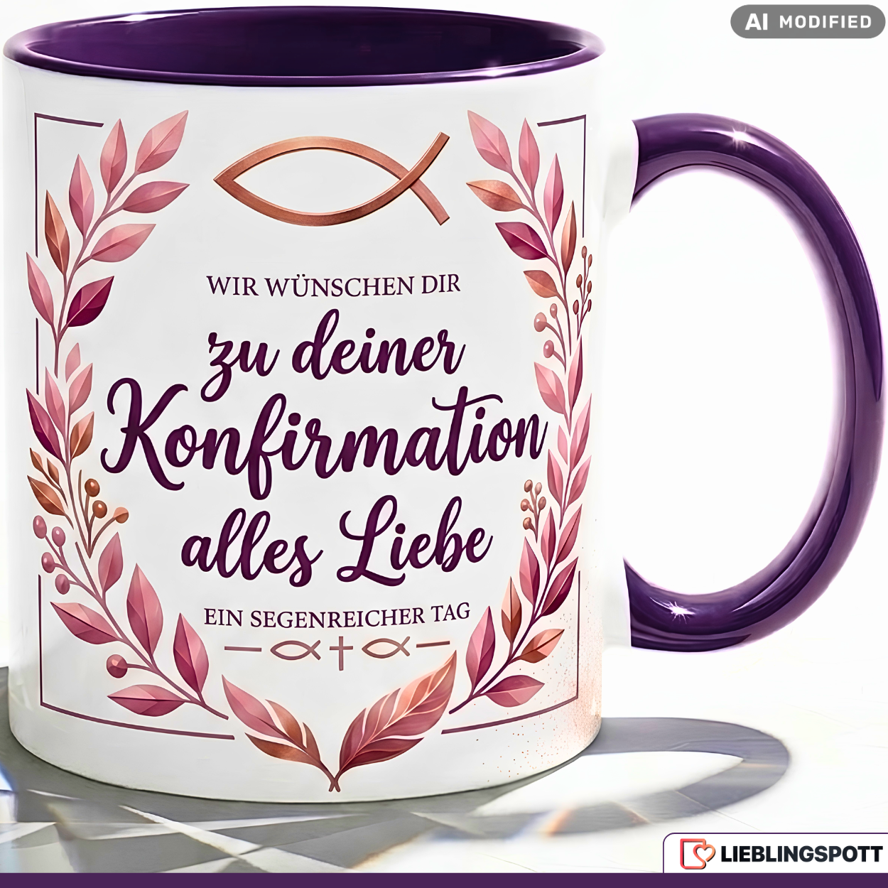 Konfirmation Tasse Spruch Geschenk alles Liebe Lila Becher 330ml