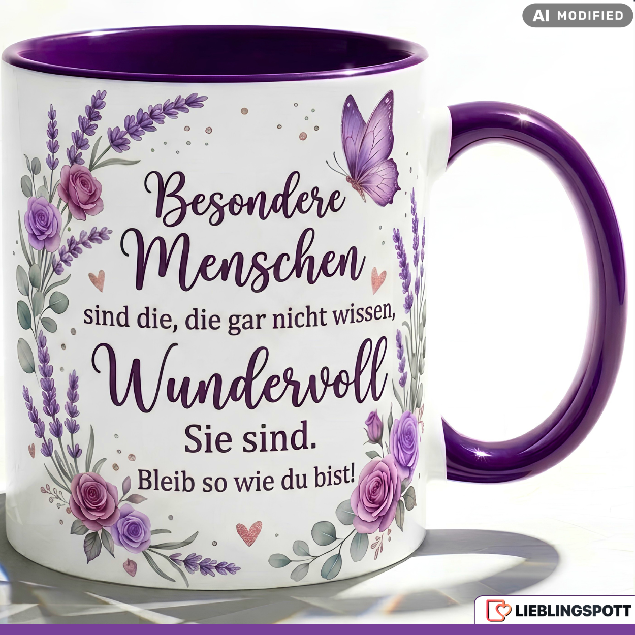Besondere Menschen Tasse Spruch Wundervoll Geschenk Lila Becher 330ml