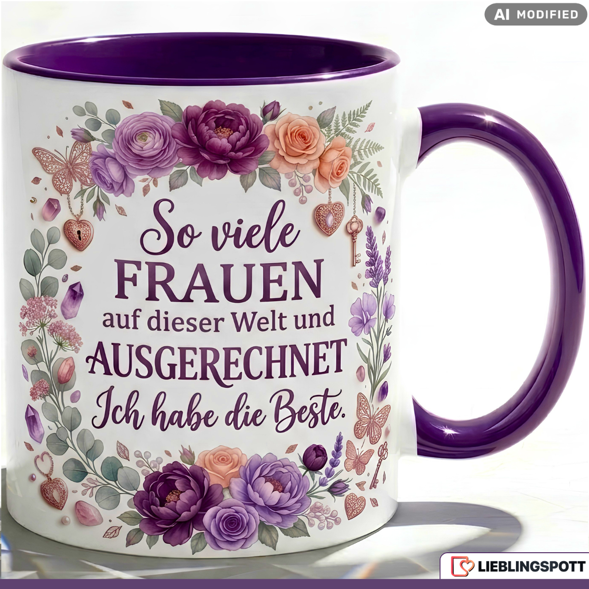 Frau Tasse Spruch Beste Geschenk Jahrestag Geburtstag Lila Becher 330ml