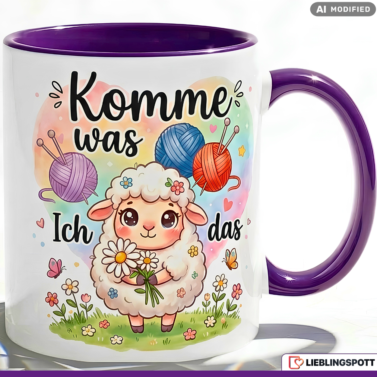 Sheep Mug Saying "Come What May" Gift Red Mug 330ml