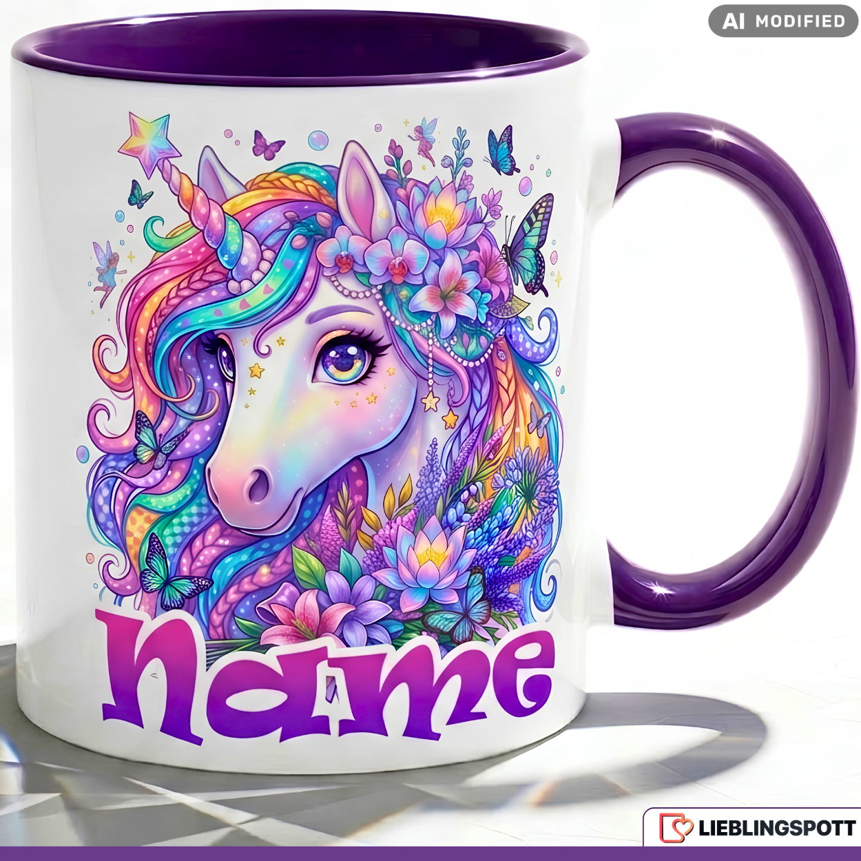 Einhorn Tasse Name personalisiert Geschenk Mädchen Rosa Becher 330ml