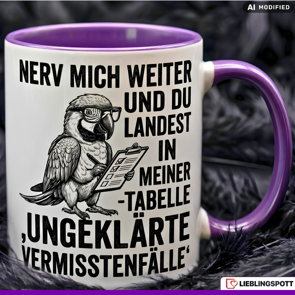 Papagei Tasse Spruch Büro Geschenk Kollege Schwarzer Becher 330ml